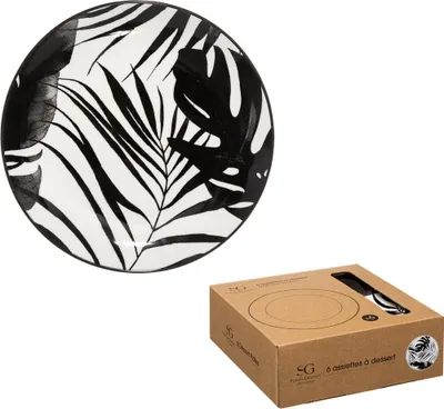 Produktbild von Secret de Gourmet 6er Set Desserttellern Palme aus Porzellan schwarz / weiß 2cm x 19cm