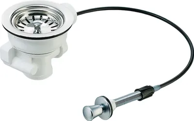 Produktbild von Universal Siebkorb-Ventil Durchmesser 114 mm (3 1/2 Zoll ) mit Zugbetätigung - Ablauf nach unten mit 2 Überlauf-Anschlüssen 1 Zoll