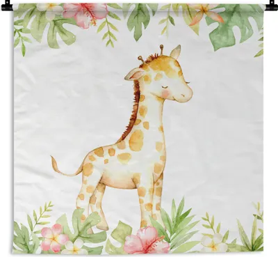Produktbild von MuchoWow® Wandteppich Wandbehang Giraffe - Aquarell - Dschungel 150x150 cm Tapisserie Dekoration Wandtuch - Wohnaccessoires - Modernes
