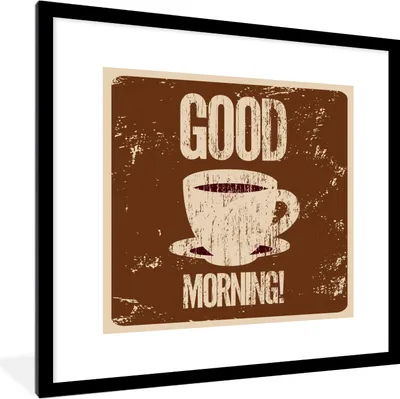 Produktbild von MuchoWow® MuchoWow® Gerahmtes Poster Kaffee - Guten Morgen! - Retro - Sprichwörter - Zitate 40x40 cm - Poster mit zchwarzem Bilderrahmen - Poster - Plakat im Rahmen