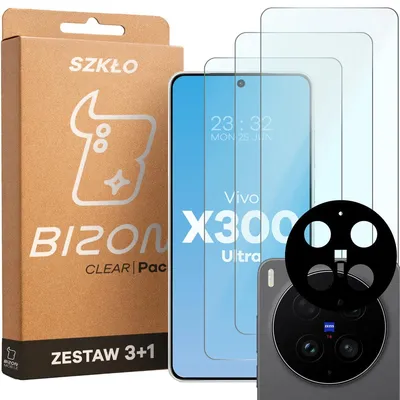 Produktbild von 3x Gehärtetes Glas + Kameraschutz für Vivo X300 Ultra, Bizon Glass Clear Pack