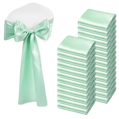 Productafbeelding van VEVOR satijnen stoelversieringen met strikken (275x17 cm), 100 stuks stoelbanden om te binden, stoelbanden voor bruiloften, feesten, banketten, decoraties, evenementen, stoelhoezen, stoelstrikken, groen