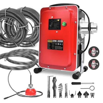 Produktbild von 16mm 37M Spiralen Elektrische Rohrreinigungsmaschine 400W, Rohrreinigungsgerät mit FI-Schalter für Ø30-100mm, Rohrreinigungsspirale Ø10mm 5M