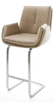 Produktbild von DELIFE Barstuhl Clea-Flex Mikrofaser Beige Vintage Freischwinger Flach Edelstahl Silberfarben