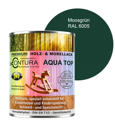 Produktbild von Contura 750ml. Möbellack Lack für Kinderspielzeug Buntlack DIN EN71/3 Buntlack Holzlack - RAL 6005 Moosgrün