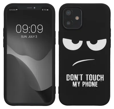 Produktbild von kwmobile Handyhülle für Apple iPhone 12 mini Hülle - flexible TPU Silikon Schutzhülle, Soft Cover Backcover in Don't touch my Phone Weiß Schwarz