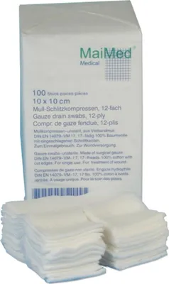 Obrázok produktu pre MaiMed gáza - štrbinové kompresy nesterilné 12-vrstvové 100 kusov 10 x 10 cm