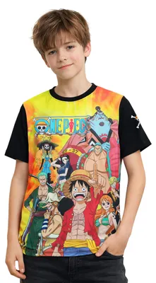 Produktbild von One Piece T-Shirt für Jungen - Crew Print Oberteil Kinder Shirt kurzärmlig Schwarz 134-140