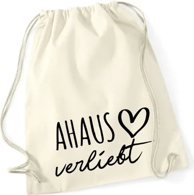 Produktbild von Huuraa Turnbeutel Ahaus verliebt 12 Liter Natural Baumwolle Rucksack Geschenkidee