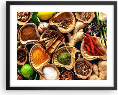 Produktbild von Gerahmtes Poster - Schwarzer Rahmen - Küche Essen Kräuter Gewürze - 50x40 cm - Wand Bild - Wanddeko - Wandbilder - Wandposter - Bilderrahmen - Bilder - Kunstdruck - Wandbild - P2BAA50x40-2844