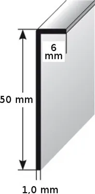 Produktbild von Einklebe-Sockelleiste für Designbeläge, Höhe: 50 mm, Breite: 6 mm, Aluminium (silber eloxiert), gebohrt, Typ: 464