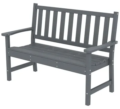 Produktbild von Gartenbank 2-Sitzer wetterfest Kunststoff Outdoor Sitzbank mit Lamelldesign Holzoptik Rš¹ckenlehne Grau