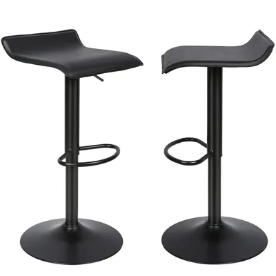 Image de Tabouret de bar (lot de 2) Chaise de bar Tabouret de comptoir réglable en hauteur pivotant en similicuir noir