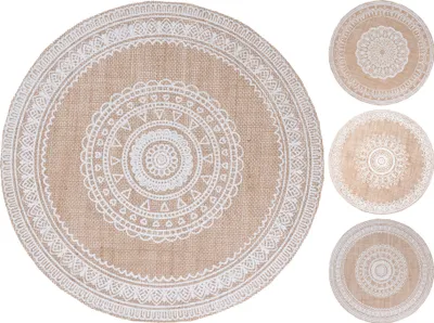 Obrázek produktu pro Prostírání kulaté jutové 38cm vzor ornament 1 kus různý Béžová / bílá