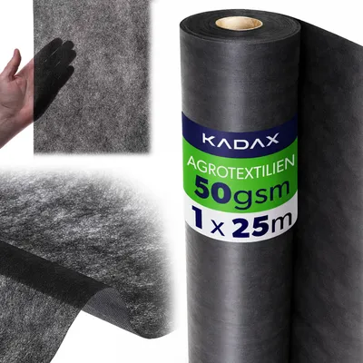 Produktbild von KADAX Unkrautvlies 1 x 25 m, 50 g/m², Schwarz Gartenvlies aus Polypropylen, Wasserdurchlässig Mulchvlies gegen Unkraut, Unkrautfolie für Garten, Pflanzfolie