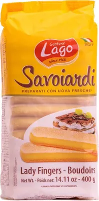 A bag of Italian ladyfingers (Savoiardi) biscuits.