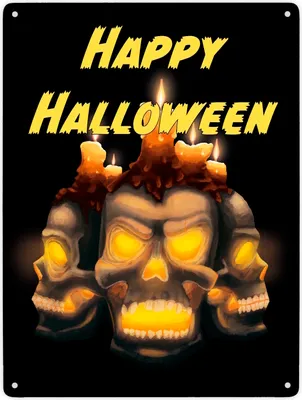 Produktbild von Metallschild XXL in 28x38 cm für Halloween mit Totenköpfen und Schriftzug -