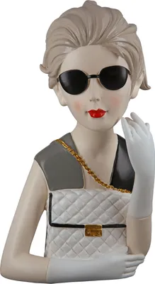 Immagine prodotto di Gilde Figur, Frau, "Lady mit Handtasche", Kunstharz, grau, weiß, VE 1, L. 15 cm, B. 18 cm, H. 29 cm 37196 4063387371961