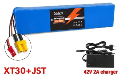 Zdjęcie produktu dla Akumulator litowo-jonowy 36 V 100 Ah – do hulajnóg elektrycznych/rowerów elektrycznych – złącza XT30/JST – 150–500 W – z ładowarką