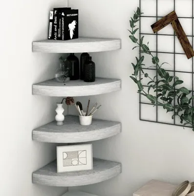 Zdjęcie produktu dla Maison Exclusive – narożne półki wiszące, 4 szt., kolor szary betonowy, 25 x 25 x 3,8 cm, MDF