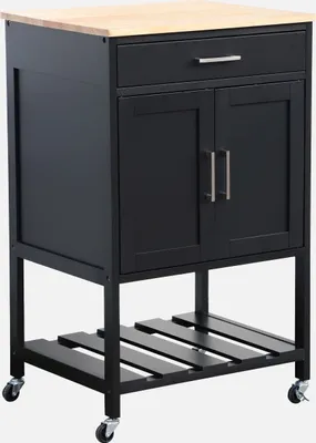 Immagine prodotto di Carrello da cucina in legno di gomma con 2 ripiani, 56cm , Nero