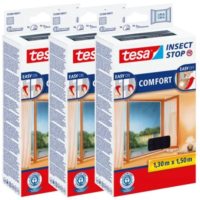 Produktbild von TESA Moskitonetz für Fenster mit Klettverschluss, schwarz, 1,3 x 1,5 m, 3 Stück
