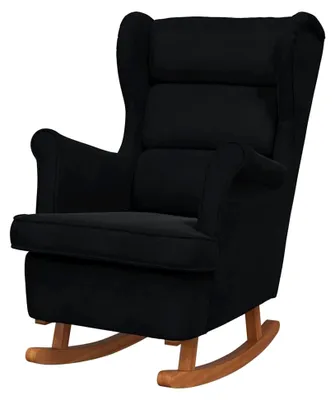 Produktbild von Schaukelstuhl aus Velours in Schwarz mit Massivholz, 74 x 90 x 102 cm