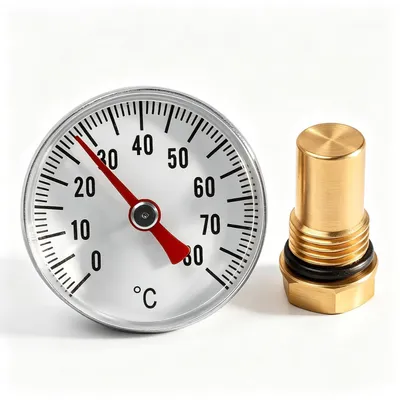 Imagen del producto de Termómetro bimetálico de acero inoxidable, diámetro 40 mm, rango de 0 a 120°C, para sistemas de calefacción