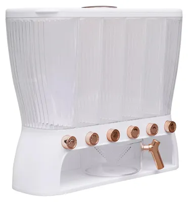 Image de Distributeur de céréales et de muesli - Distributeur de provisions - 6 compartiments - Avec couvercle - Pour la cuisine - Blanc
