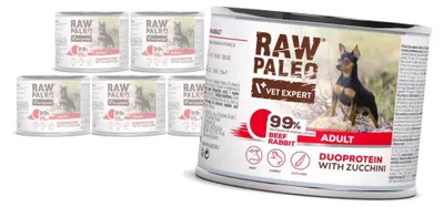 Produktbild von Rohes Paleo-Nassfutter für ausgewachsene Hunde mit Rind- und Kaninchenfleisch (6 x 200 g)