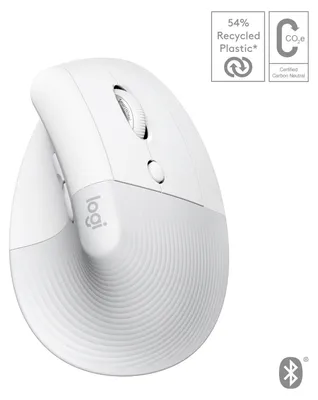 Obrázok produktu pre Logitech Lift for Mac, Pravoruké, Vertikálny dizajn, Optický, RF Wireless + Bluetooth, 4000 DPI, Biela