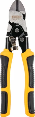 A pair of wire cutters with yellow and black handles against a white background.