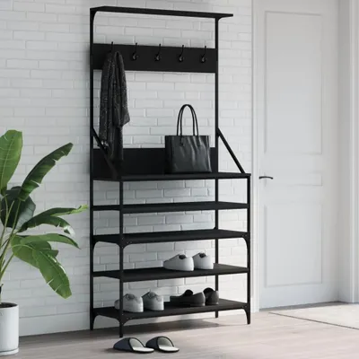 Obrázek produktu pro Věšák na kabáty s botníkem černý 90x34x184 cm
