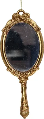 Produktbild von Christbaumschmuck 16,5cm Keramik Handspiegel Figur Gold