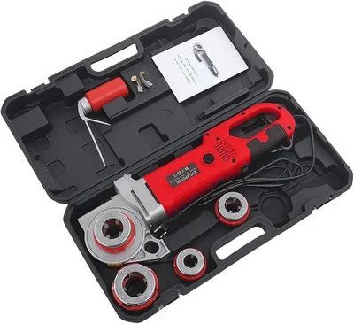 Produktbild von 2000W Gewindeschneidmaschine mit 4 Schneidköpfen (1/2" bis 1-1/4"), Gewindebohrmaschine, Elektrischer Rohrgewindeschneider 22 U/min, mit Aufbewahrungskoffer, Sicherheitsschalter (Rot)