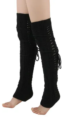 Imagen del producto de Calentadores para piernas de mujer, 60 cm - Calcetines de punto - Que cubren la rodilla/con puños - Bandas antideslizantes - 1 par - Material suave/transpirable - Calcetines altos