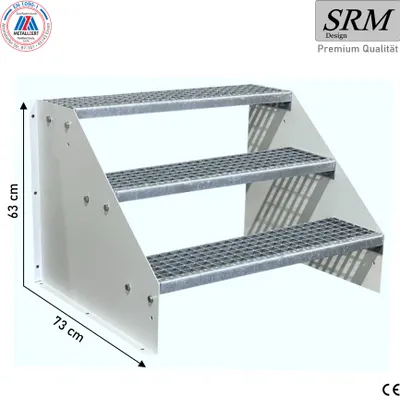 Produktbild von 3 Stufen Standtreppe Modell 1 freistehend Weiß Treppe Stahltreppe Breite 60 cm Höhe 63 cm ohne Geländer
