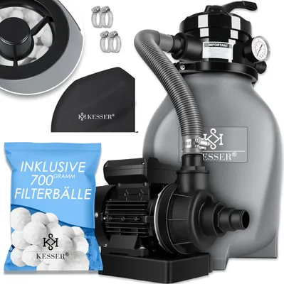 Produktbild von KESSER® Sandfilter Sandfilteranlage + 700g Filterbälle ersetzen 25kg Filtersand- Poolfilter 10 m³/h Filteranlage Filterkessel für Pool Schwimmbecken 4-Wege Ventil , einfache Steuerung