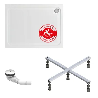 Produktbild von Schulte Duschwanne Adria 100x80 cm, inkl. Antirutsch-Beschichtung, Sanitäracryl Weiß, Set mit Fußgestell + Ablauf