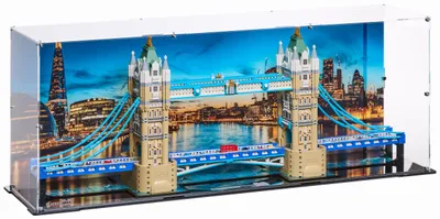Produktbild von Blacked Brick Vitrine mit bedruckter Rückwand für LEGO® 21067 Architecture – Tower Bridge