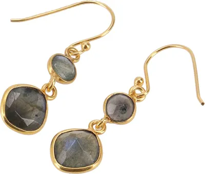 Produktbild von Vergoldete Boho Ohrringe aus Sterlingsilber, Edle Ohrringe - Labradorit, 2,5*1,3*0,6 cm, Silberohrringe