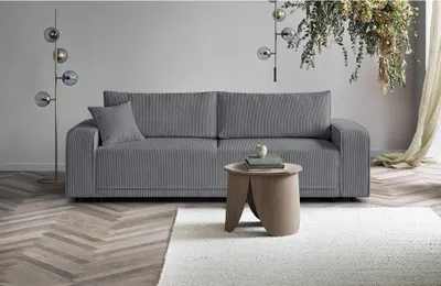 Produktbild von Schlafsofa Primo modernes Sofa aus Cordstoff Couch mit Schlaffunktion Bettkasten, Stoff: poso 60 - grau