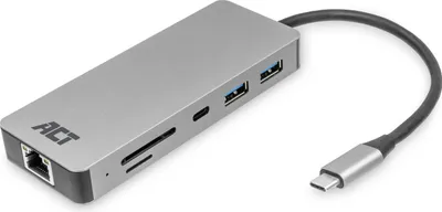 Produktbild von ACT USB-C 4K-Dockingstation für 1 HDMI-Monitor, Ethernet, USB-C, USB-A, Kartenleser und PD-Pass-Through AC7092