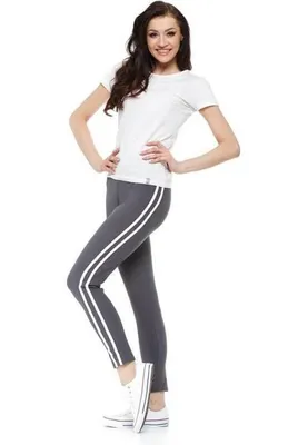 Produktbild von MORAJ Dámske legíny 1200-016 Dlhé legíny s pruhmi Športové tepláky Fitness nohavice - sivé - L/XL