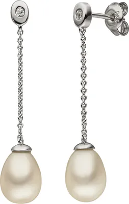 Produktbild von Ohrhänger 925 Sterling Silber 2 Süßwasser Perlen 2 Zirkonia Ohrringe