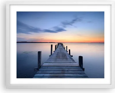 Produktbild von Gerahmtes Poster - Weißer Rahmen - Sonnenuntergang See Wasser Brücke - 50x40 cm - Wand Bild - Wanddeko - Wandbilder - Wandposter - Bilderrahmen - Bilder - Kunstdruck - Wandbild - P2WAA50x40-2508