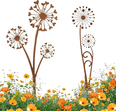 Produktbild von Rost Gartendeko Pusteblume Gartenstecker aus Metall, wetterfeste Garten Dekoration für Blumenbeet, Terrasse & Außenbereich