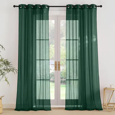 Obrázok produktu pre Závesy s okami, priehľadné, do obývačky, rozmer 245 x 140 cm (balenie po 2 kusy), tmavozelené