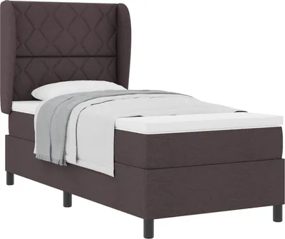 Image de vidaXL Lit boxspring avec matelas brun foncé 90 x 190 cm Tissu