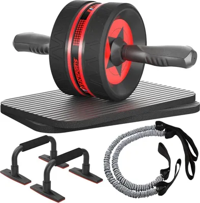 Image de Entraîneur abdominal EnterSports 6 en 1 + bande de fitness, pompes, tapis de genoux